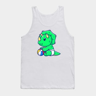 Cute Baby Triceratops Playing Ball Cartoon Tank Top